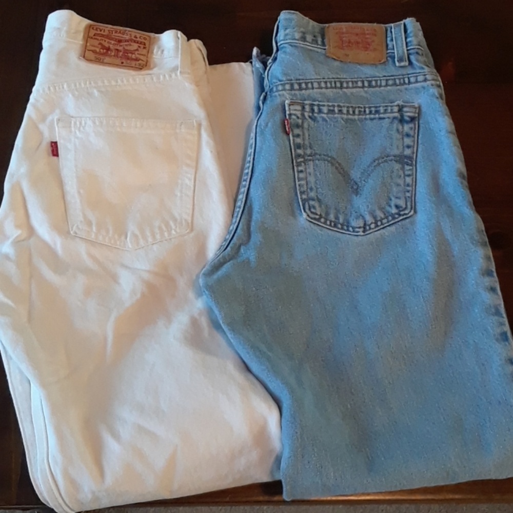 Two pairs of vintage Levi jeans.